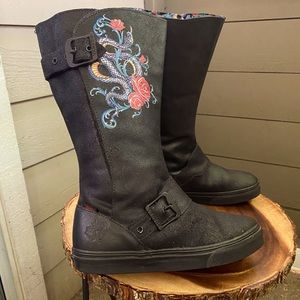 VANS 66 REILY KIM SAIGH BLACK SNAKES TATTOO BOOTS SZ 7 Brushed Black Leather